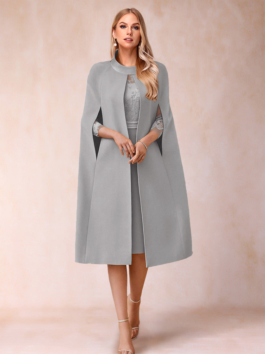 Elena Mae Silver front view mother of the bride dress