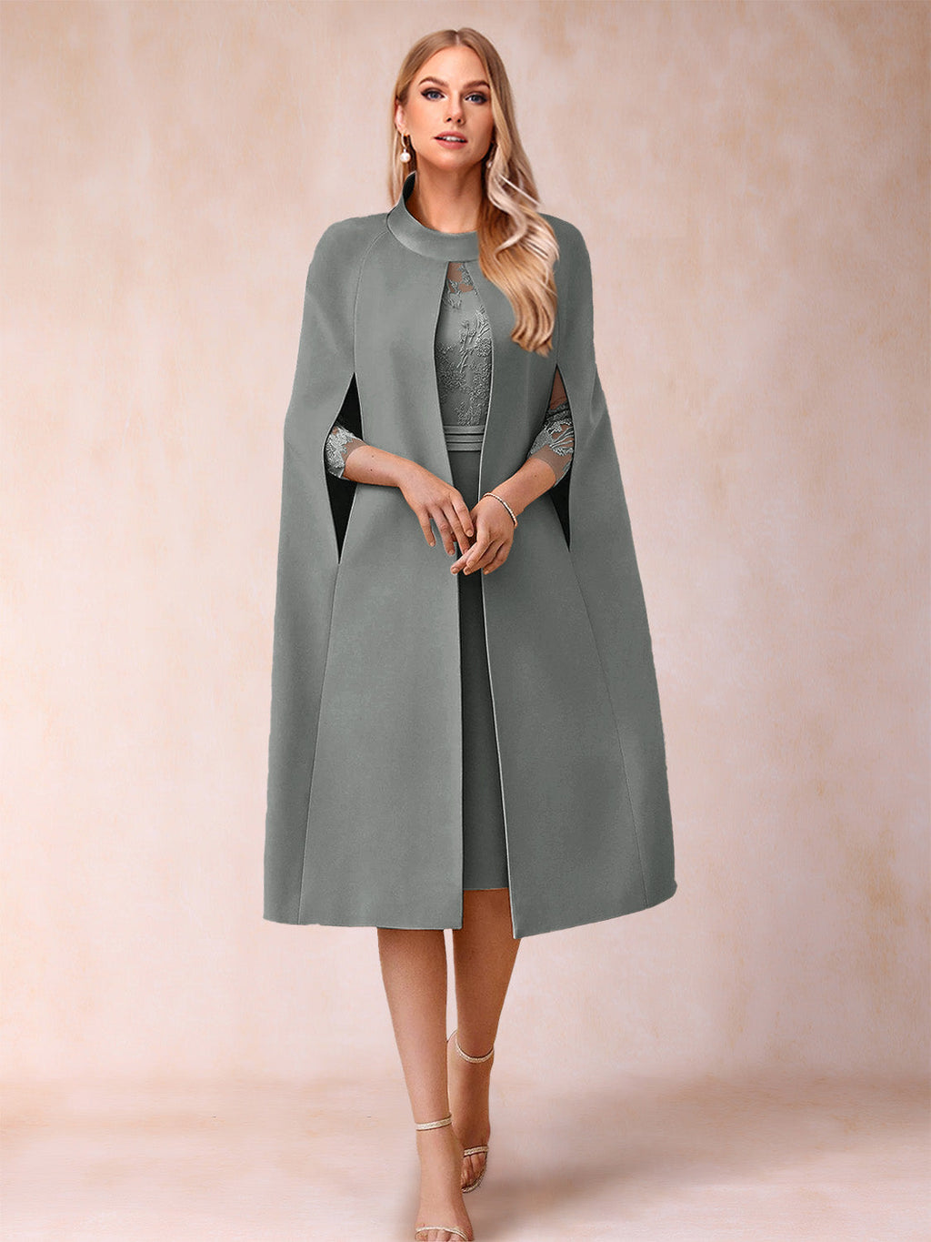 Elena Mae Steel Grey front view mother of the bride dress