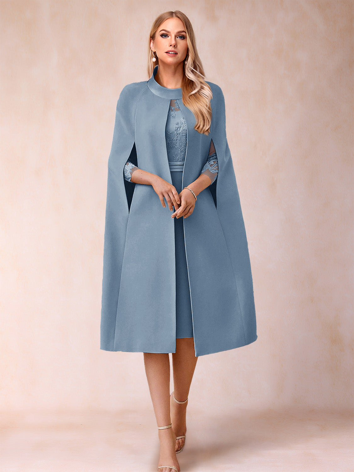 Elena Mae Steel Blue front view mother of the bride dress