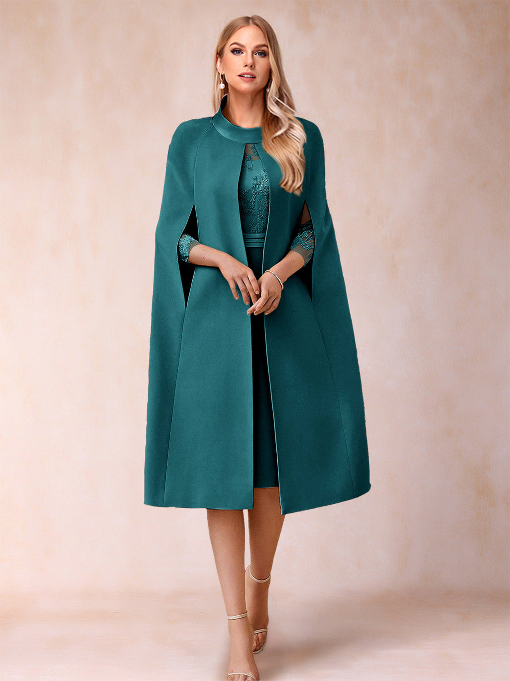 Elena Mae Teal front view mother of the bride dress