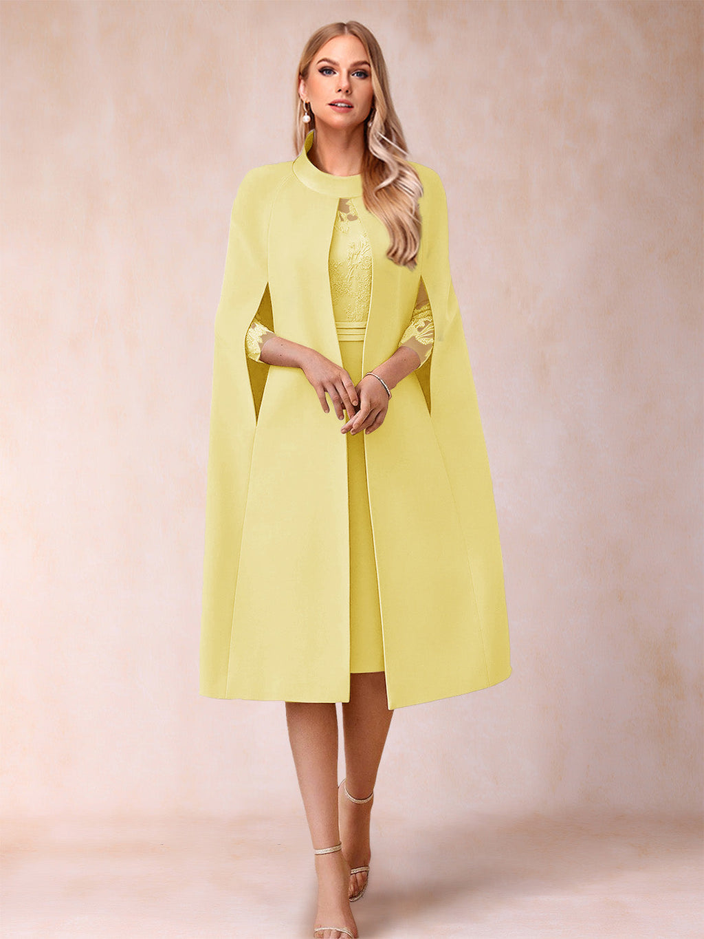 Elena Mae Yellow front view mother of the bride dress