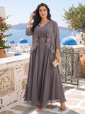 Ophelia Simone Steel Blue front view mother of the bride dress