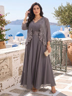 Ophelia Simone Steel Blue front view mother of the bride dress