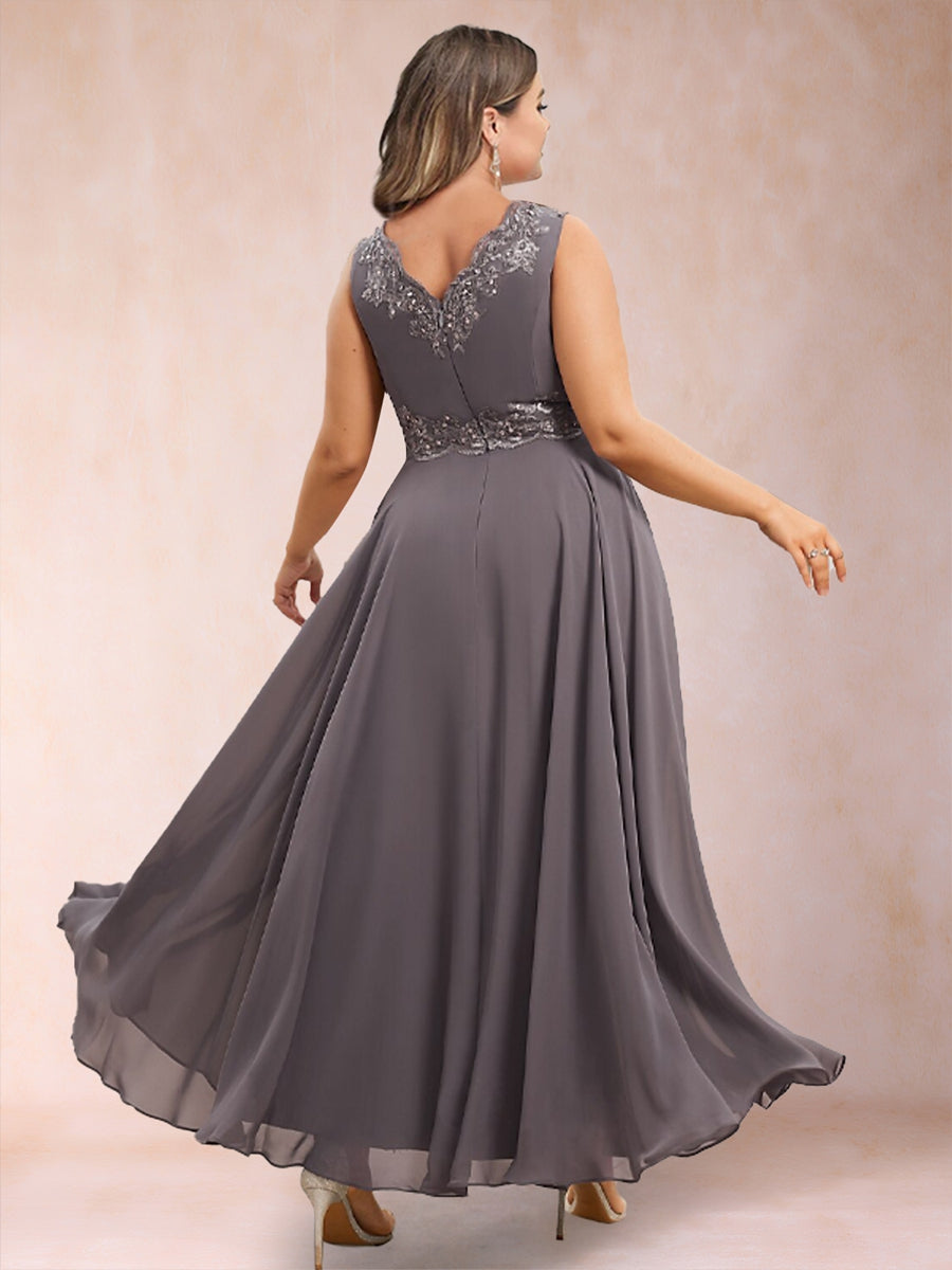 Ophelia Simone Steel Blue back view mother of the bride dress