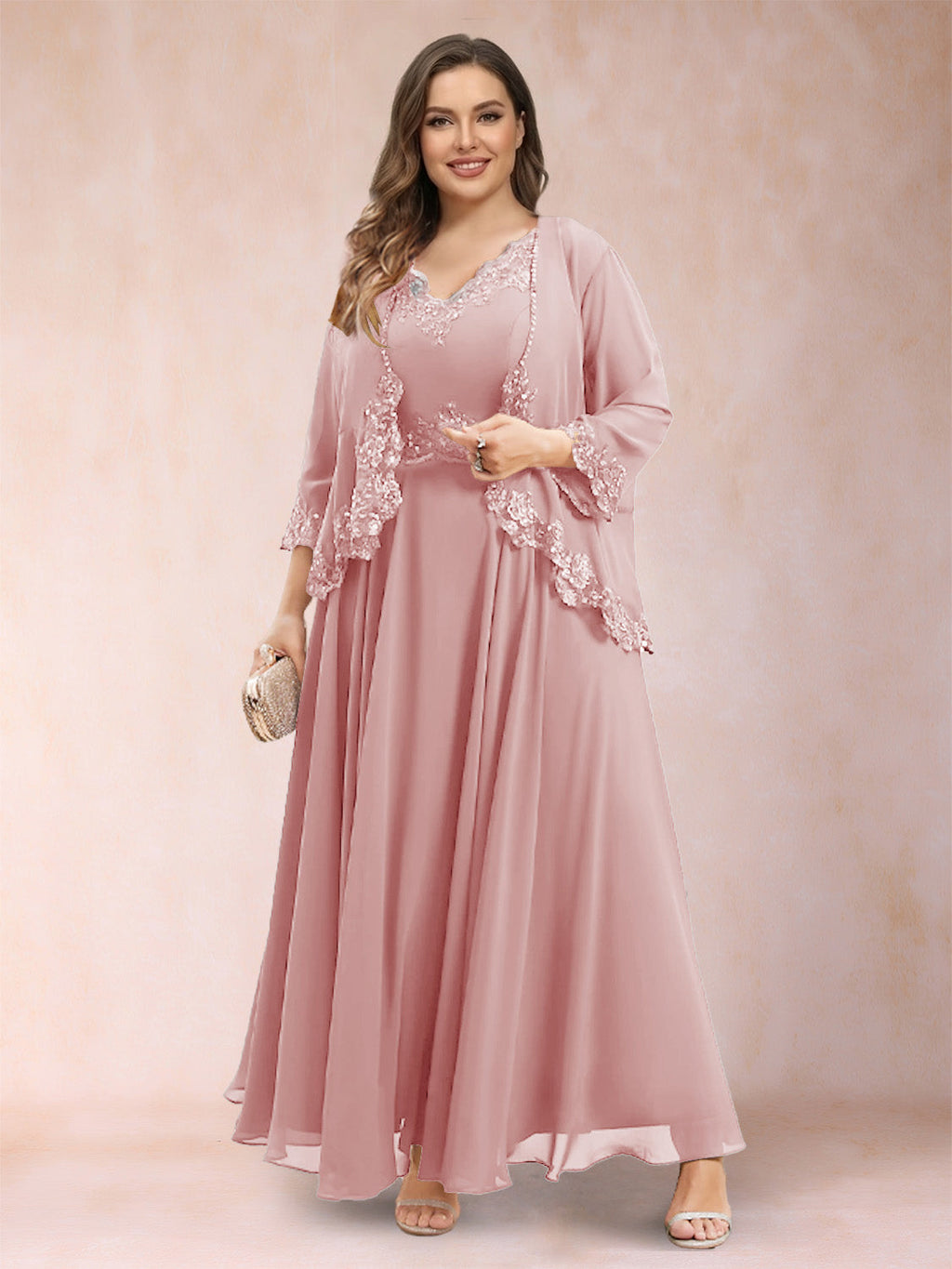 Ophelia Simone Dusty Rose back view mother of the bride dress