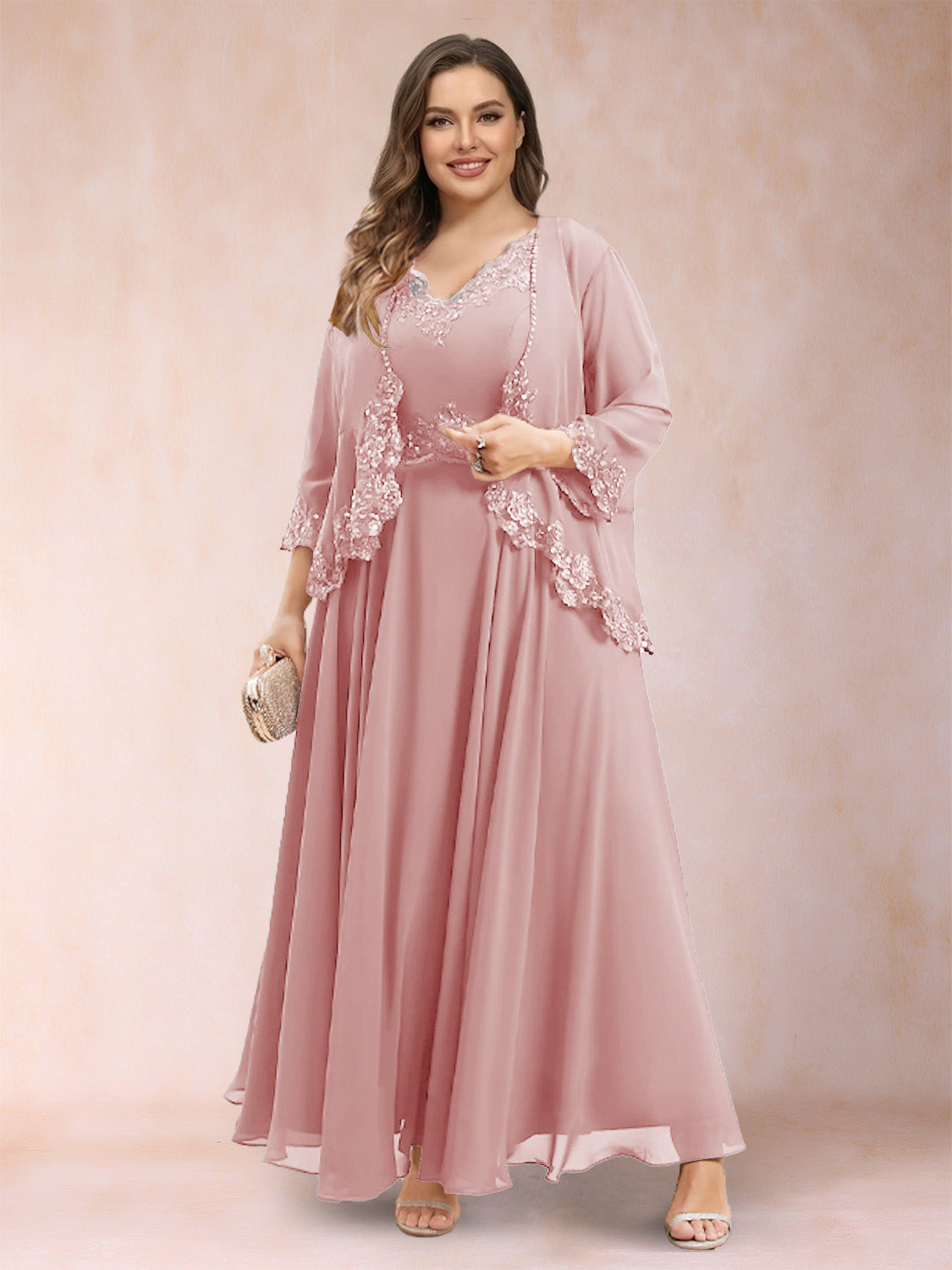 Ophelia Simone Dusty Rose back view mother of the bride dress
