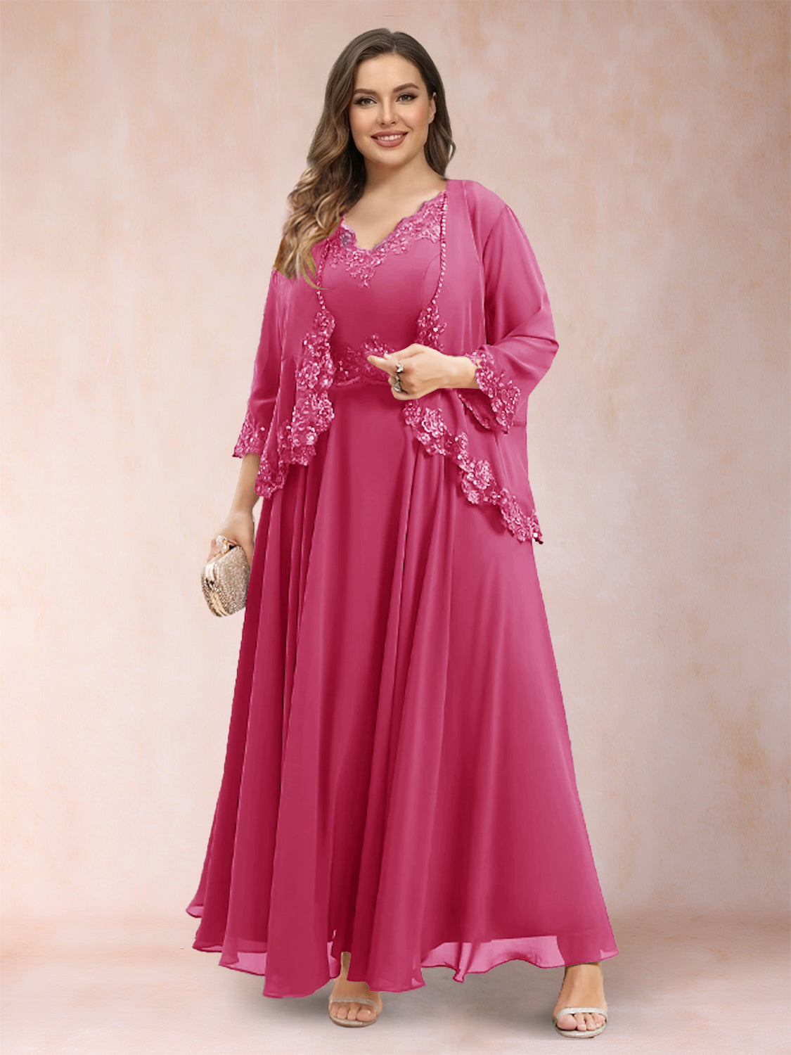 Ophelia Simone Fuchsia front view mother of the bride dress