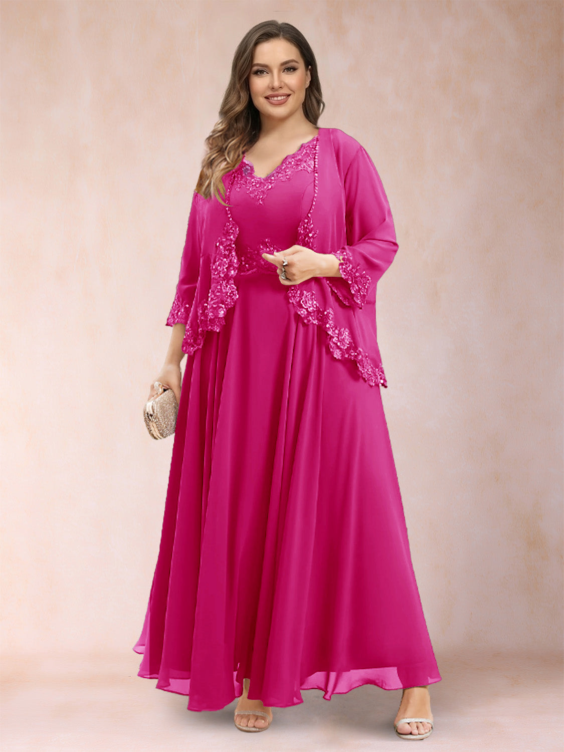 Ophelia Simone Fuchsia back view mother of the bride dress