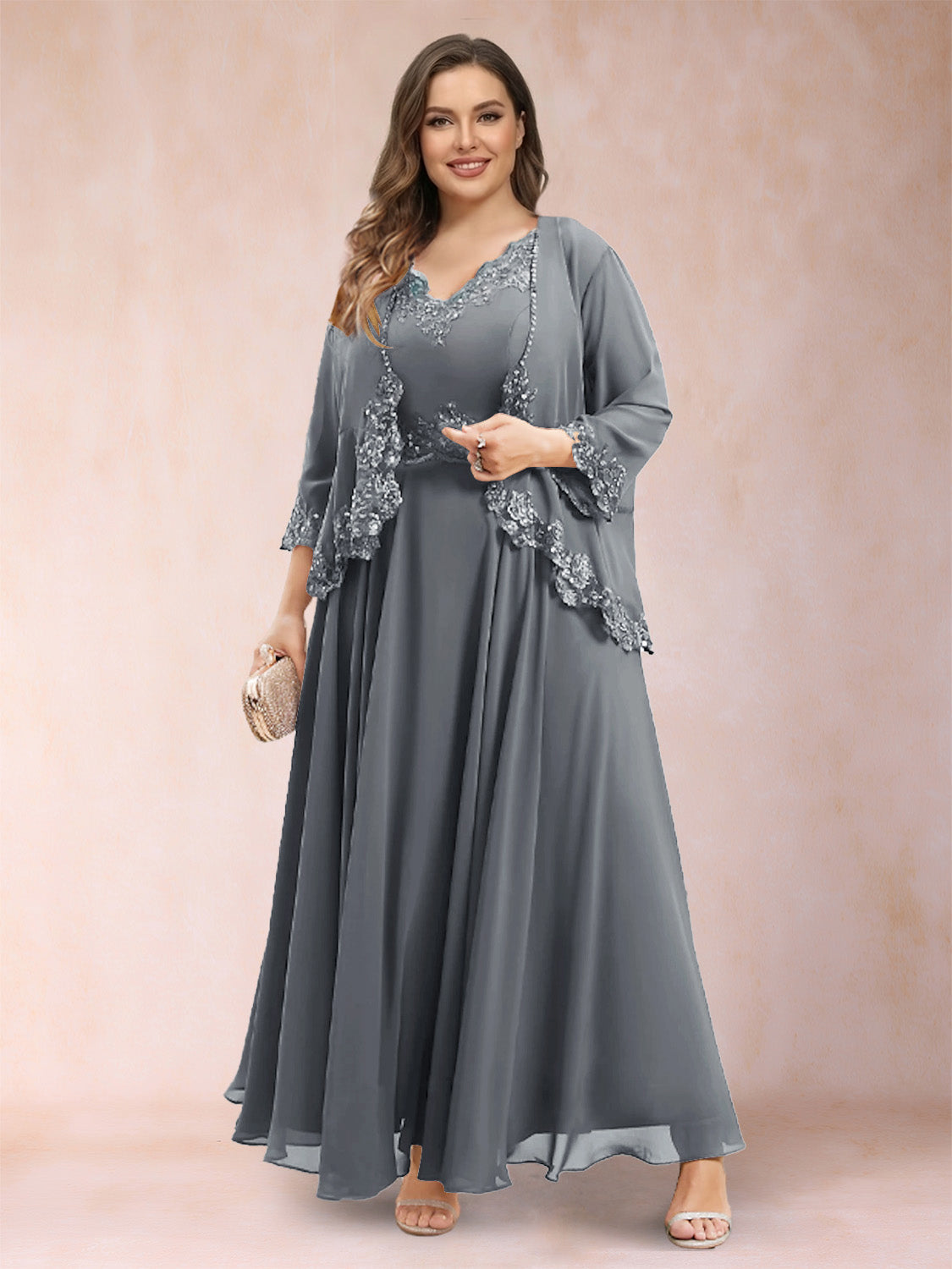 Ophelia Simone Grey front view mother of the bride dress