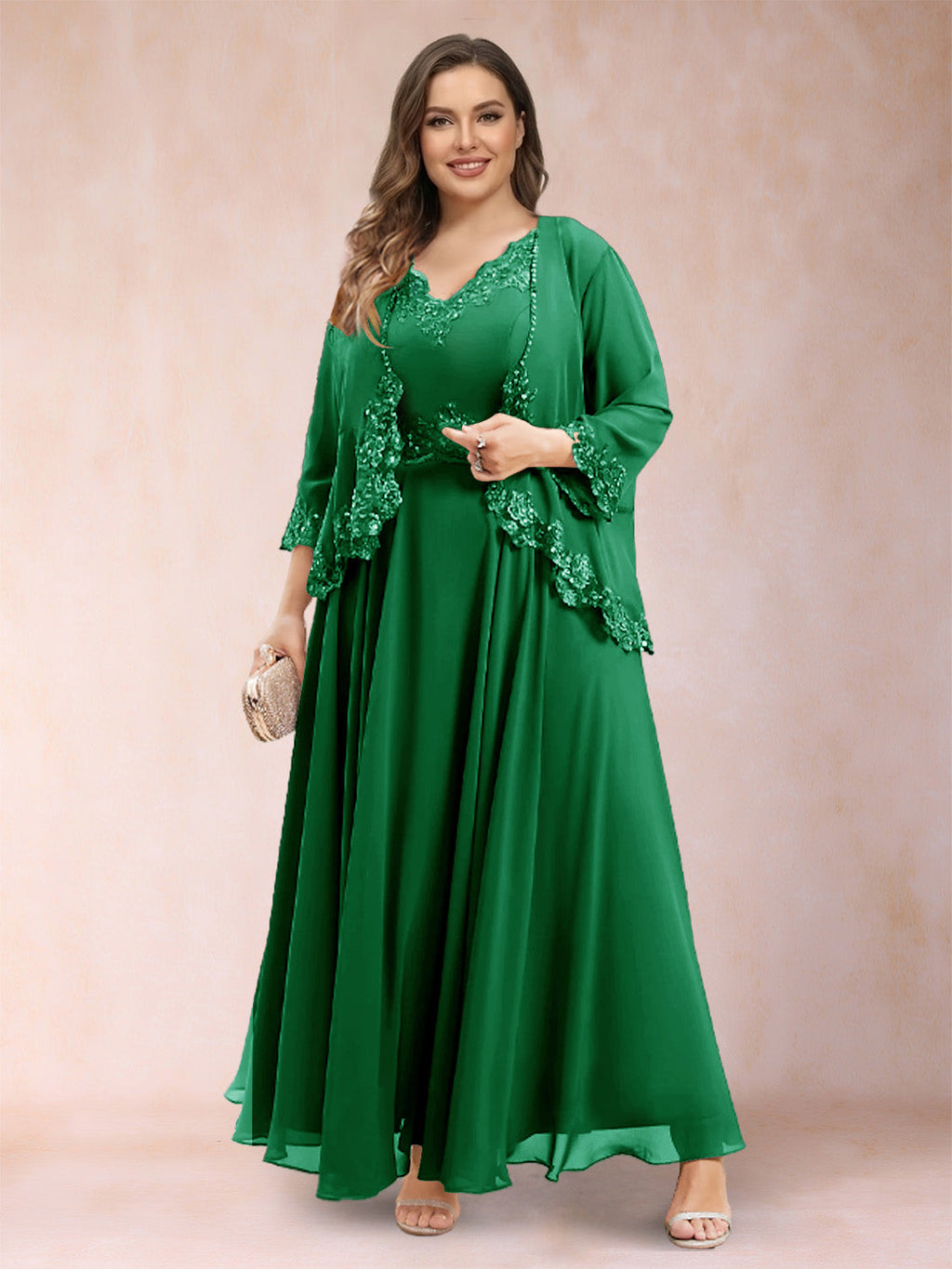 Ophelia Simone Forest Green front view mother of the bride dress