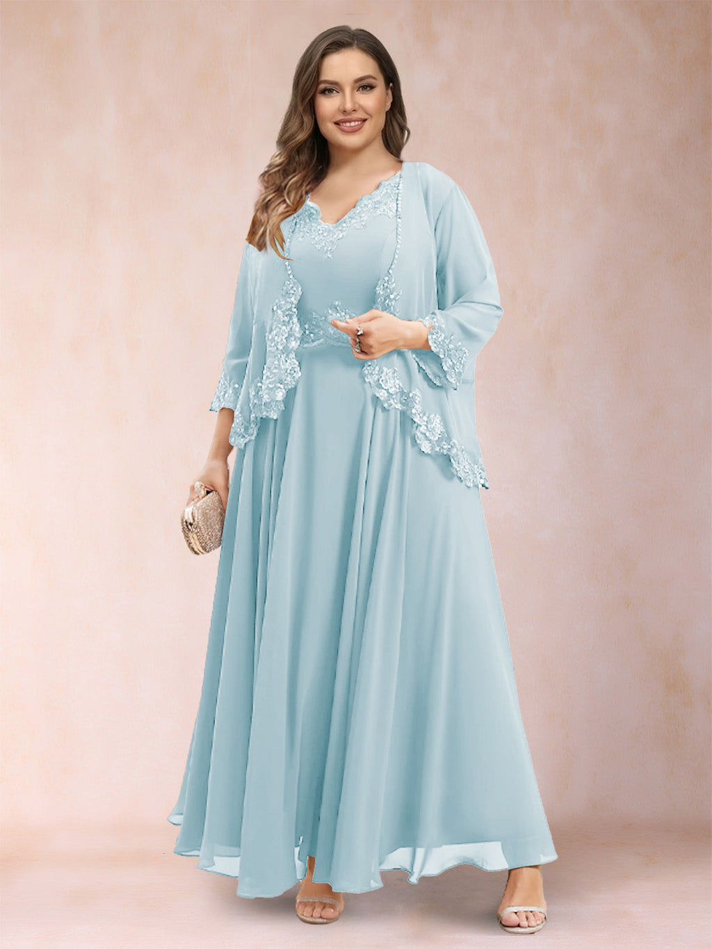 Ophelia Simone Sky Blue front view mother of the bride dress