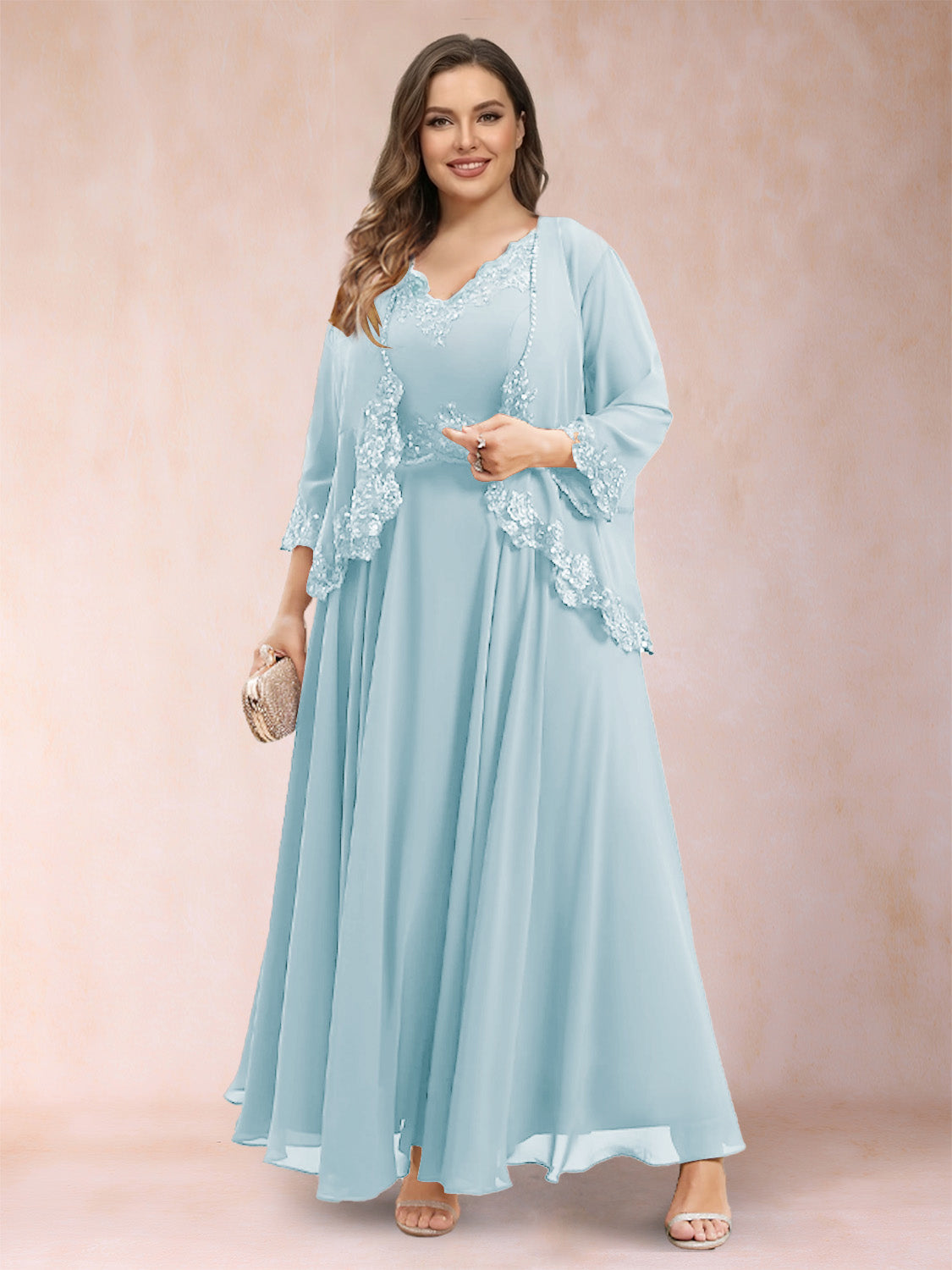 Ophelia Simone Sky Blue front view mother of the bride dress