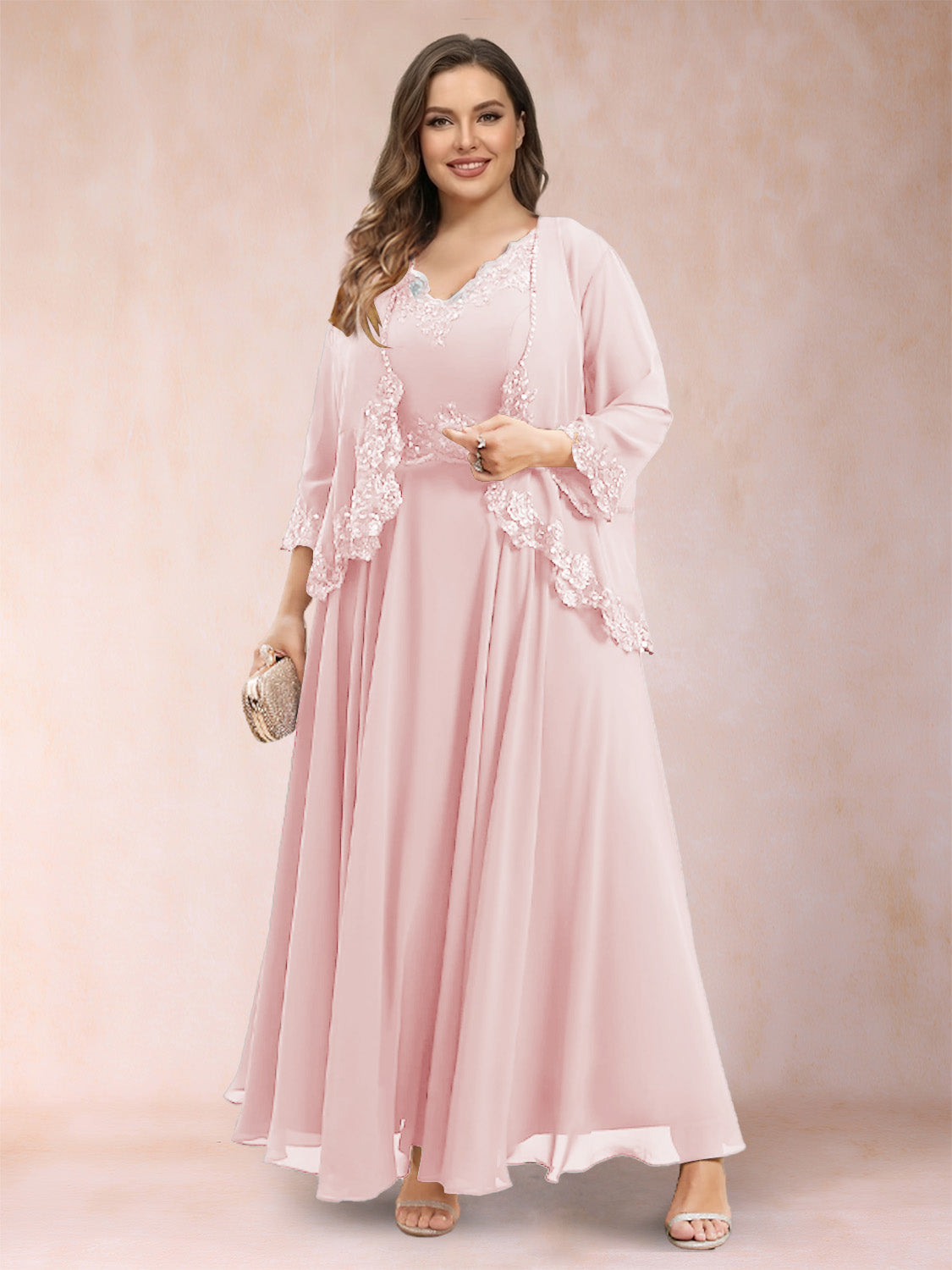 Ophelia Simone Pearl Pink front view mother of the bride dress