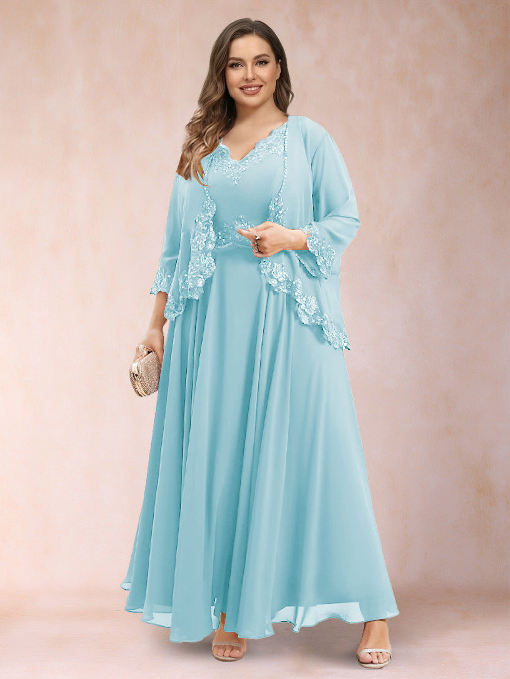 Ophelia Simone Sky Blue back view mother of the bride dress