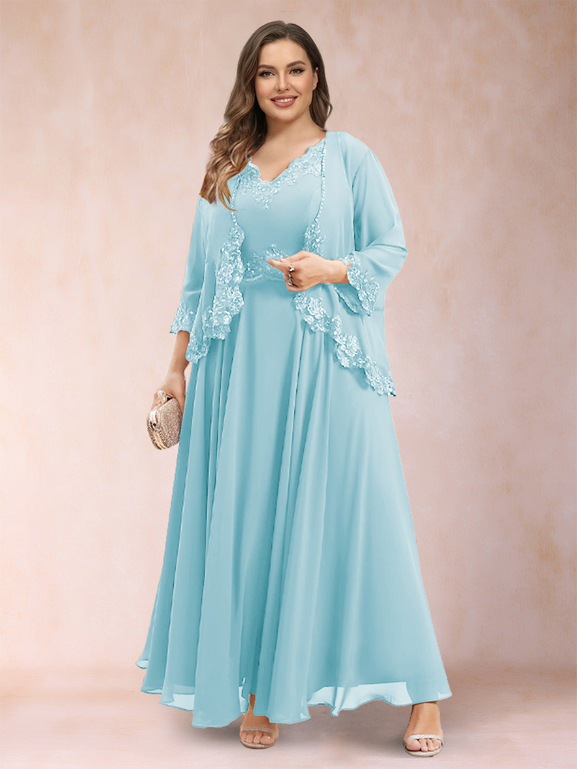Ophelia Simone Sky Blue back view mother of the bride dress