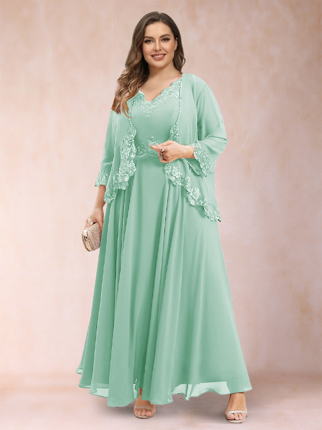 Ophelia Simone Mint Green front view mother of the bride dress