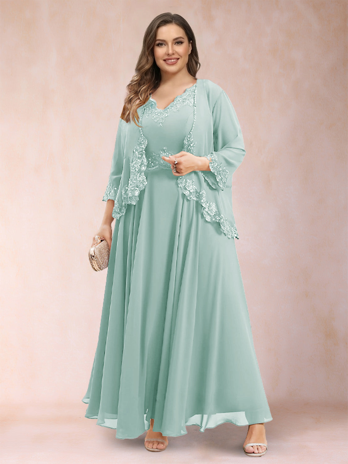 Ophelia Simone Pool Blue front view mother of the bride dress