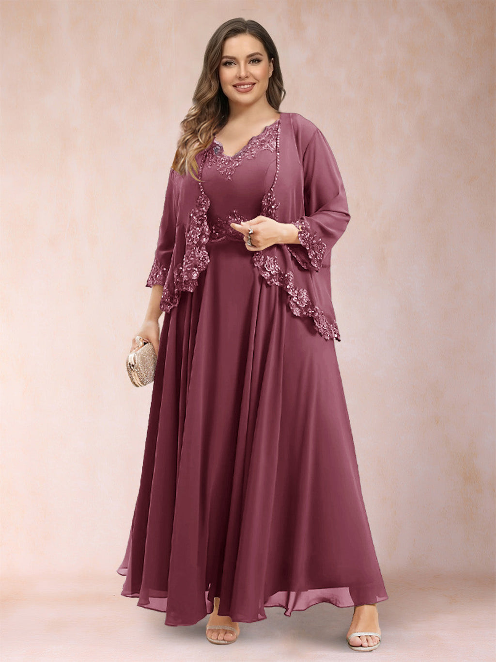Ophelia Simone Plum front view mother of the bride dress