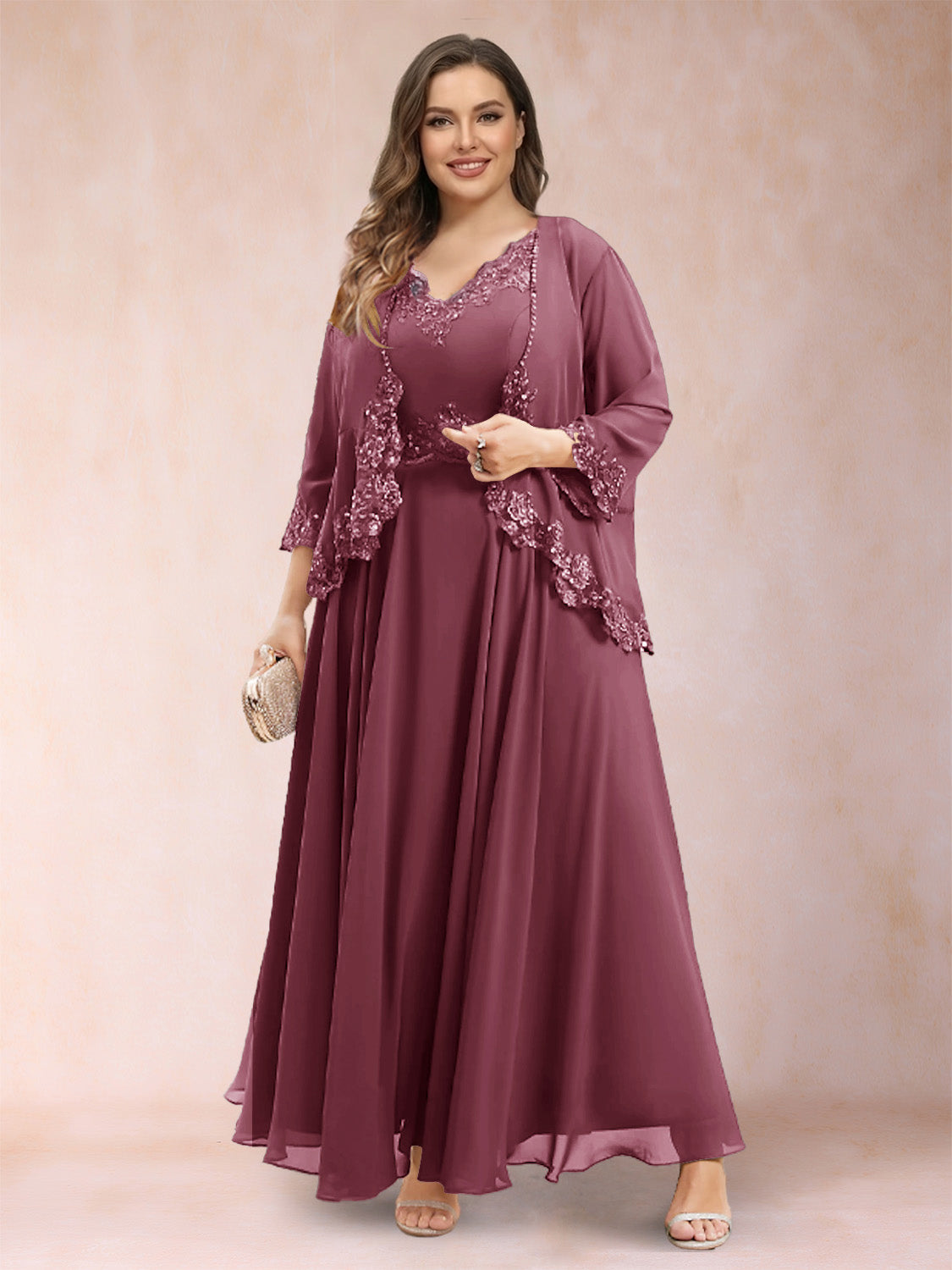 Ophelia Simone Plum front view mother of the bride dress