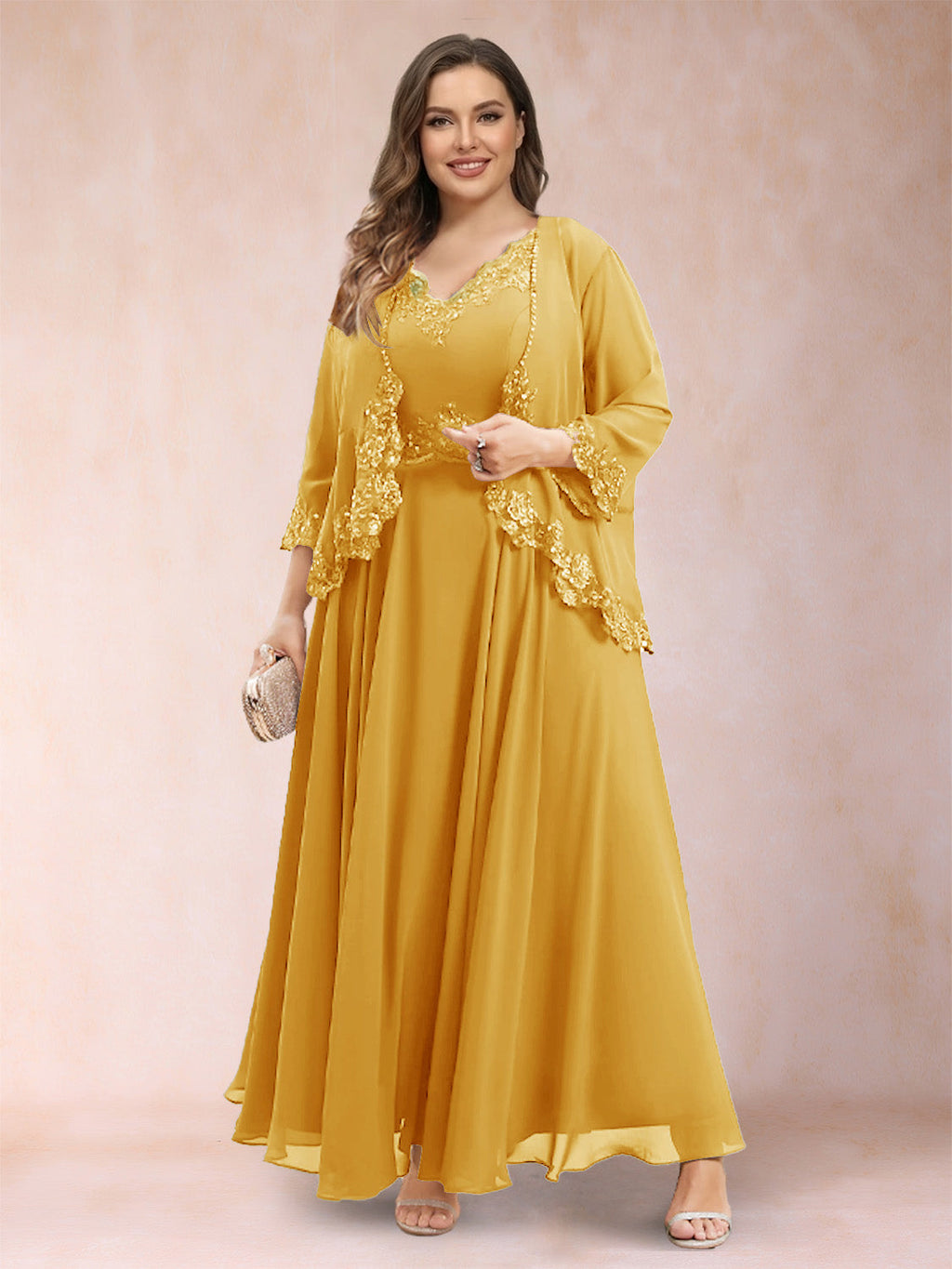 Ophelia Simone Gold back view mother of the bride dress