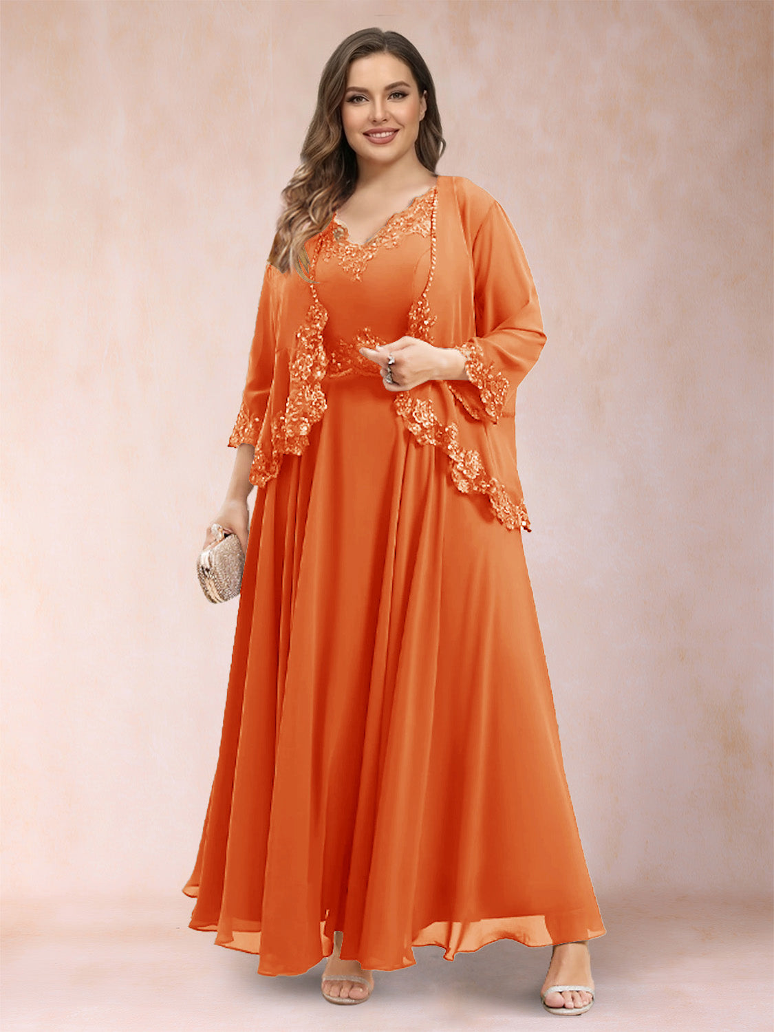 Ophelia Simone Orange front view mother of the bride dress