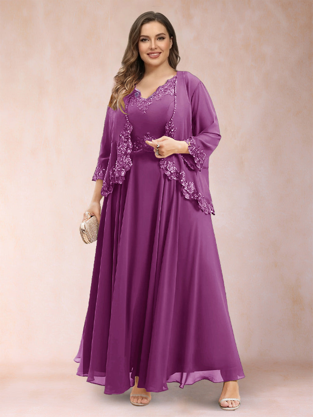 Ophelia Simone Orchid front view mother of the bride dress