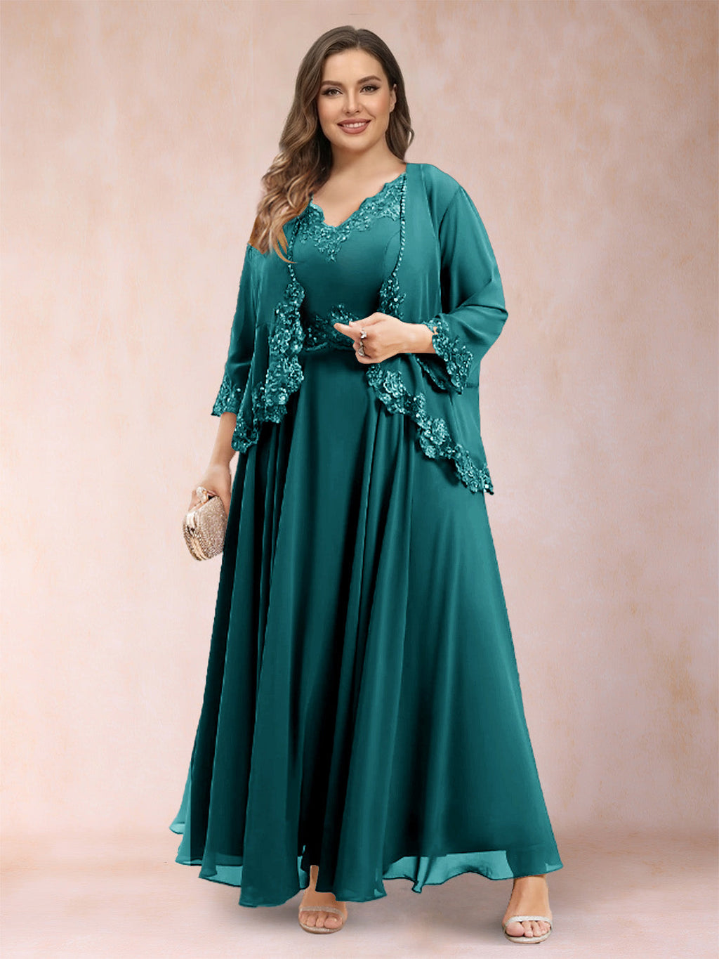Ophelia Simone Peacock front view mother of the bride dress