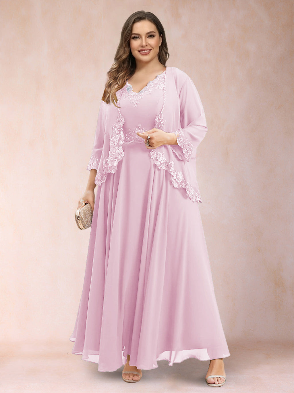 Ophelia Simone Rose Pink front view mother of the bride dress