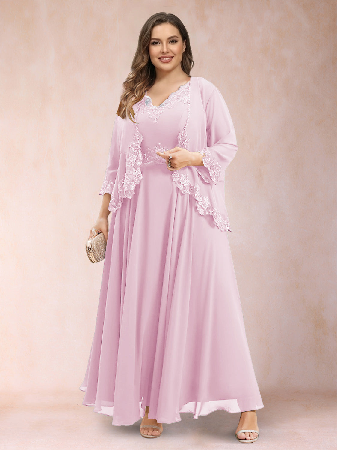 Ophelia Simone Rose Pink front view mother of the bride dress