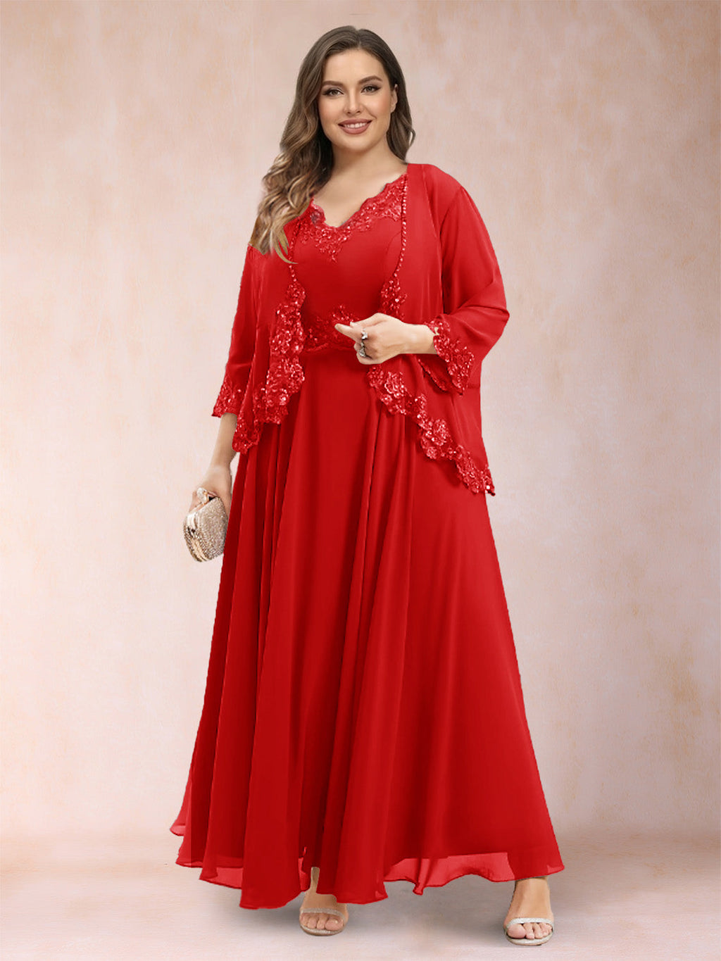 Ophelia Simone Red front view mother of the bride dress