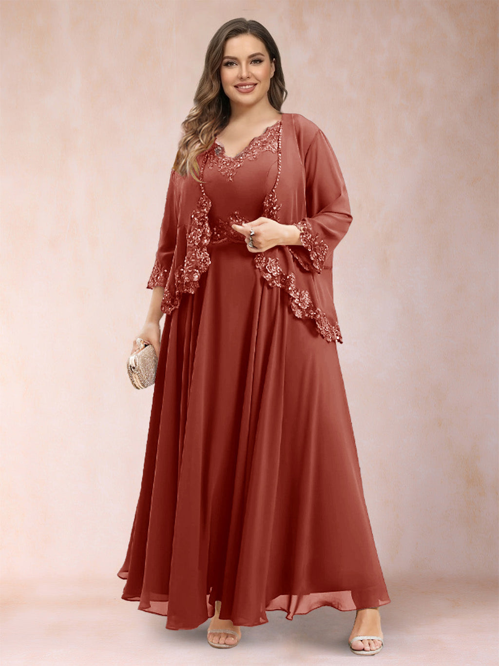 Ophelia Simone Rust front view mother of the bride dress