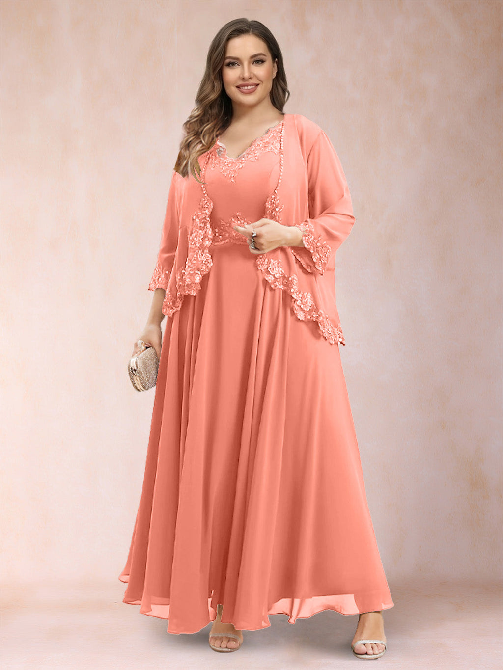 Ophelia Simone Coral back view mother of the bride dress