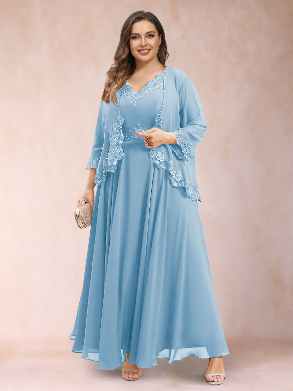 Ophelia Simone Sky Blue side view mother of the bride dress