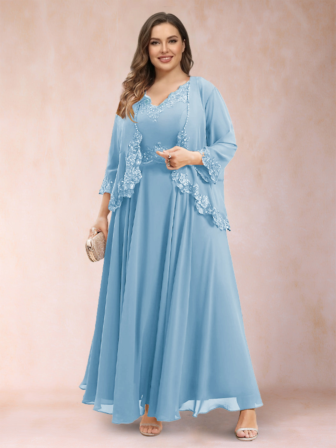Ophelia Simone Sky Blue side view mother of the bride dress