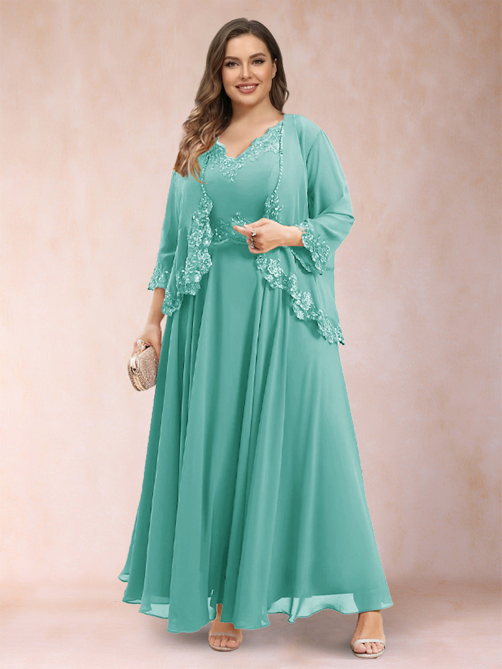 Ophelia Simone Pool Blue back view mother of the bride dress