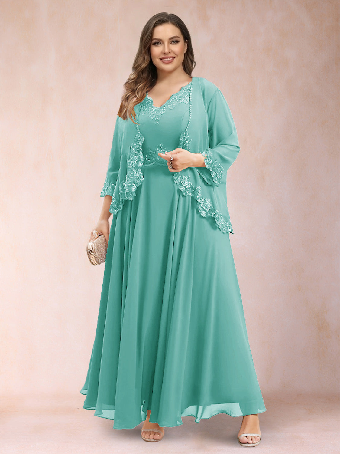Ophelia Simone Pool Blue back view mother of the bride dress