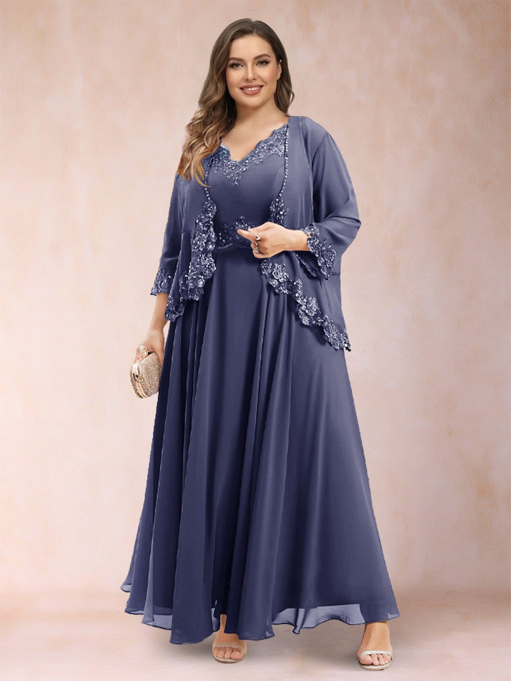 Ophelia Simone Dusty Blue back view mother of the bride dress