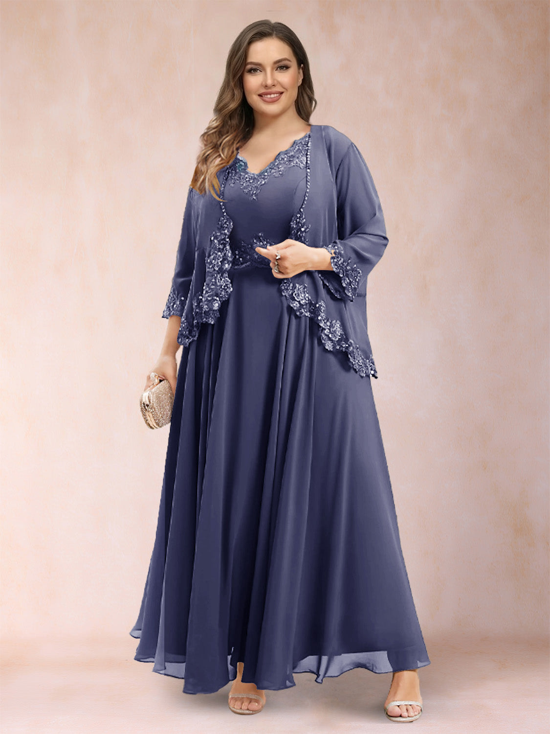 Ophelia Simone Dusty Blue back view mother of the bride dress