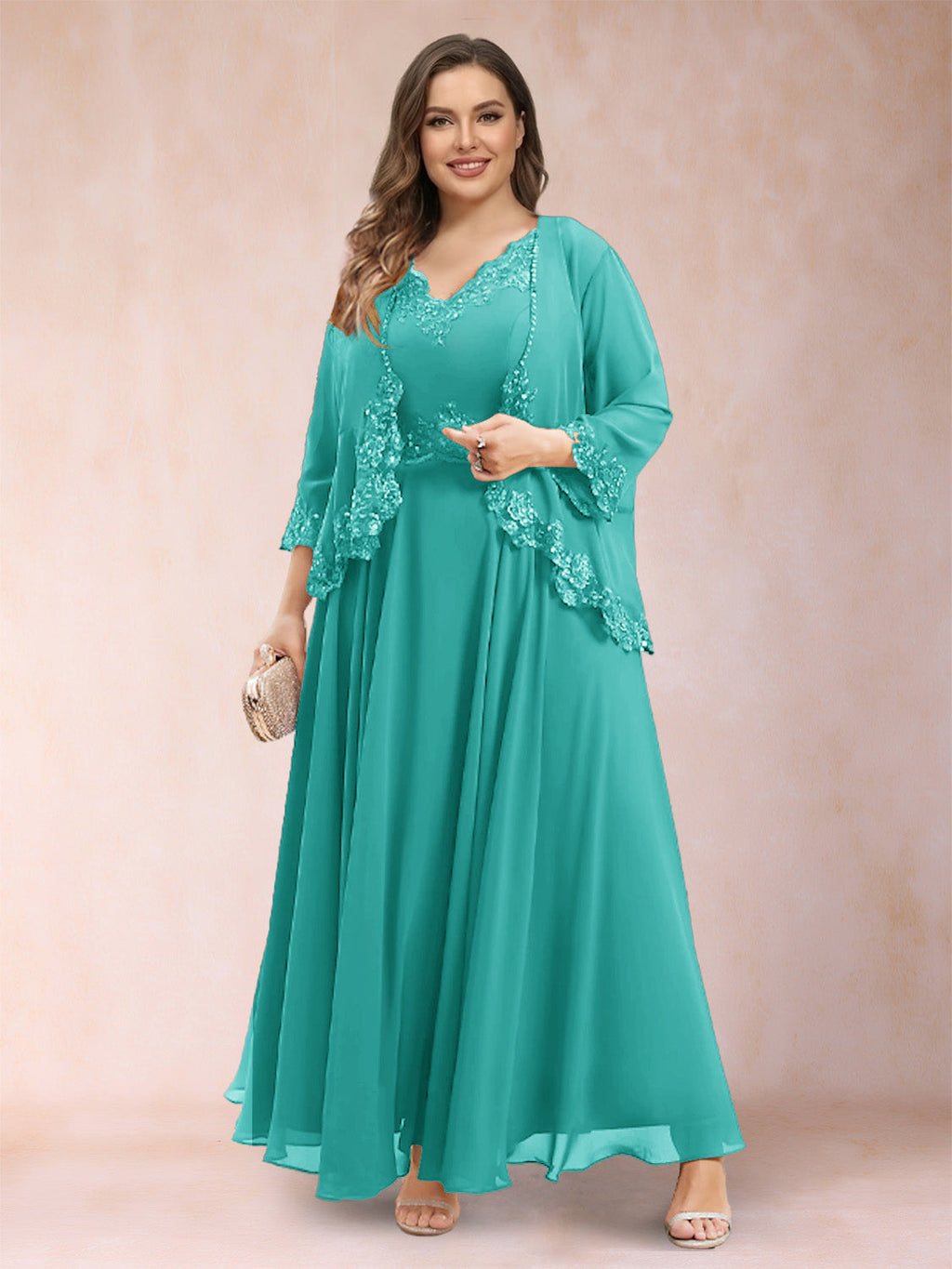 Ophelia Simone Turquoise back view mother of the bride dress