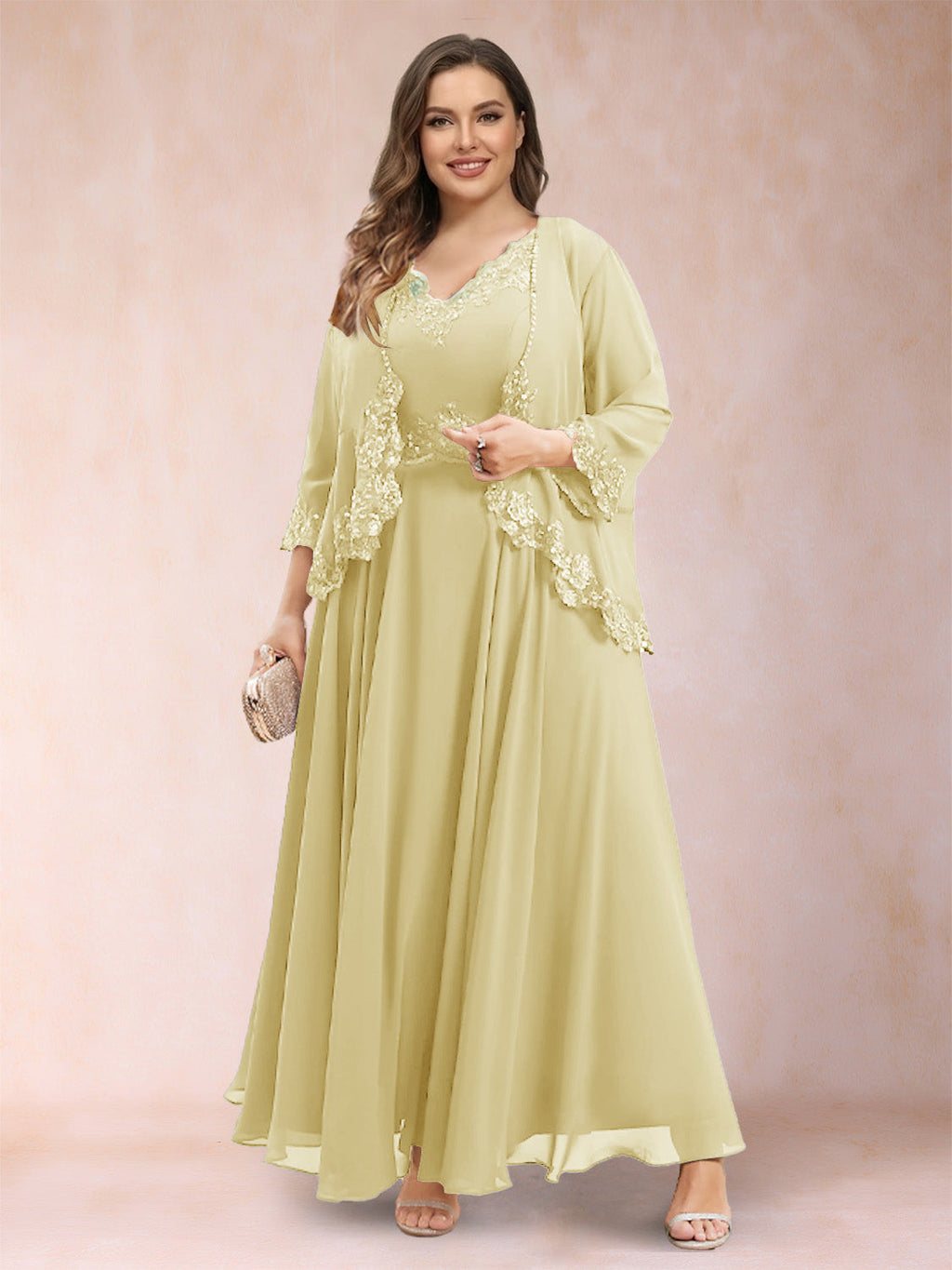 Ophelia Simone Yellow front view mother of the bride dress
