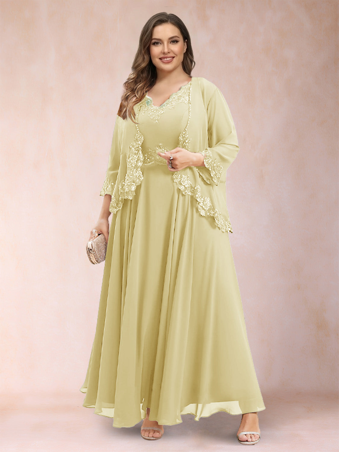 Ophelia Simone Yellow front view mother of the bride dress