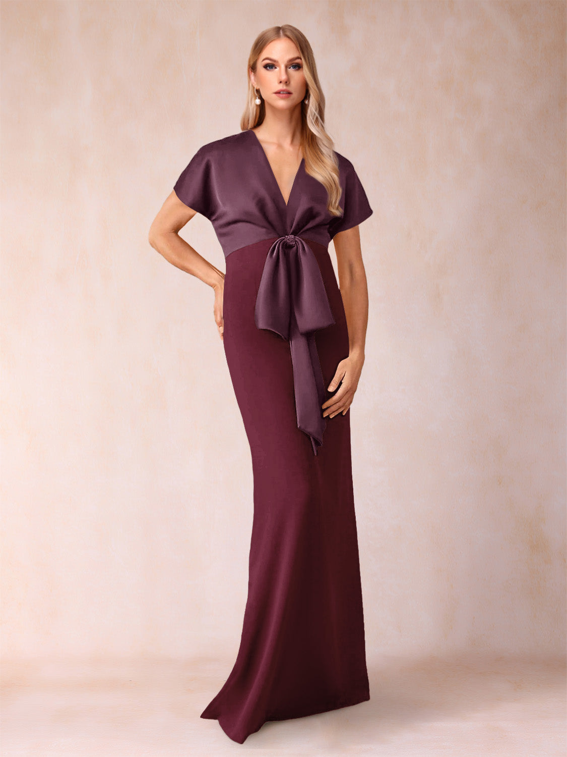 Kerensa Burgundy front view wedding guest dress