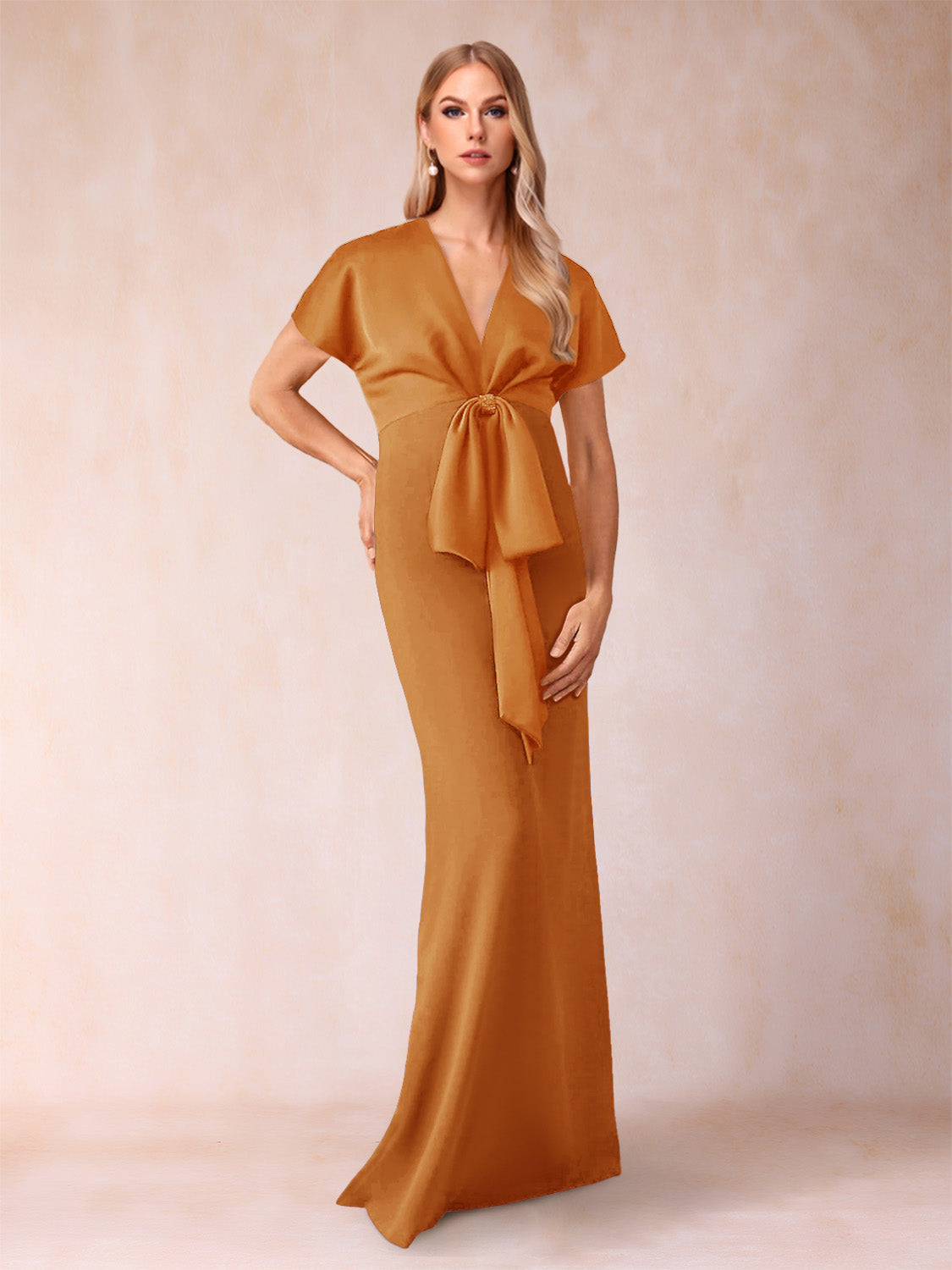 Kerensa Burnt Orange front view wedding guest dress