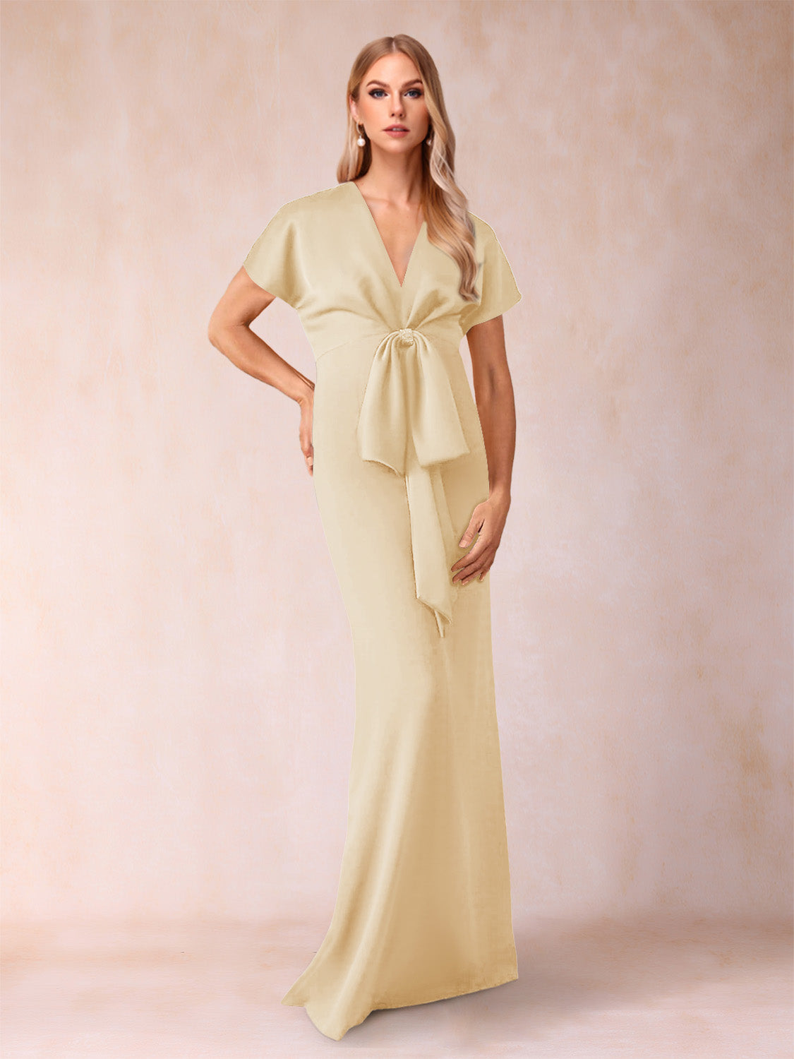 Kerensa Champagne front view wedding guest dress