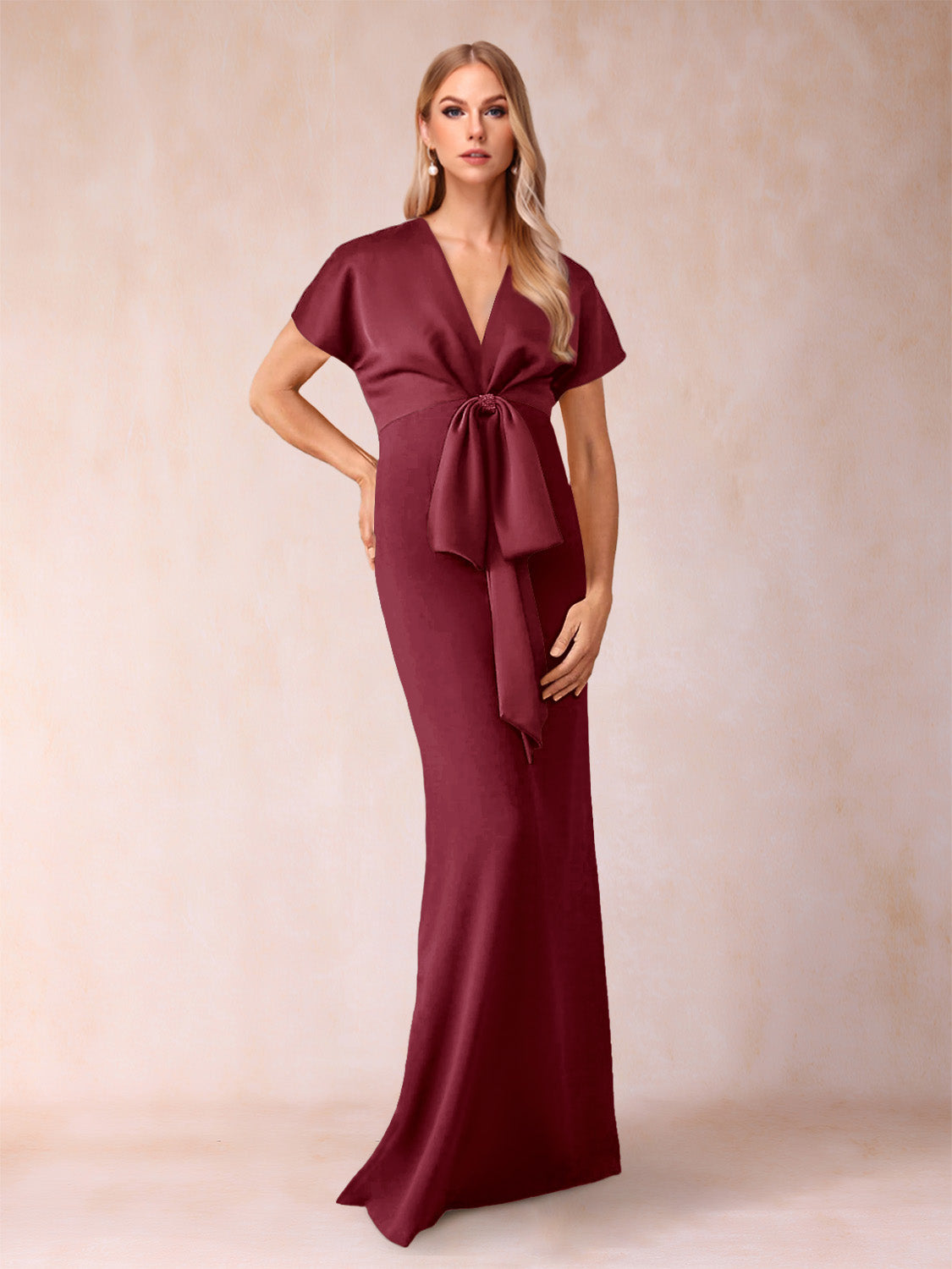 Estelle Rose Burgundy back view mother of the bride dress