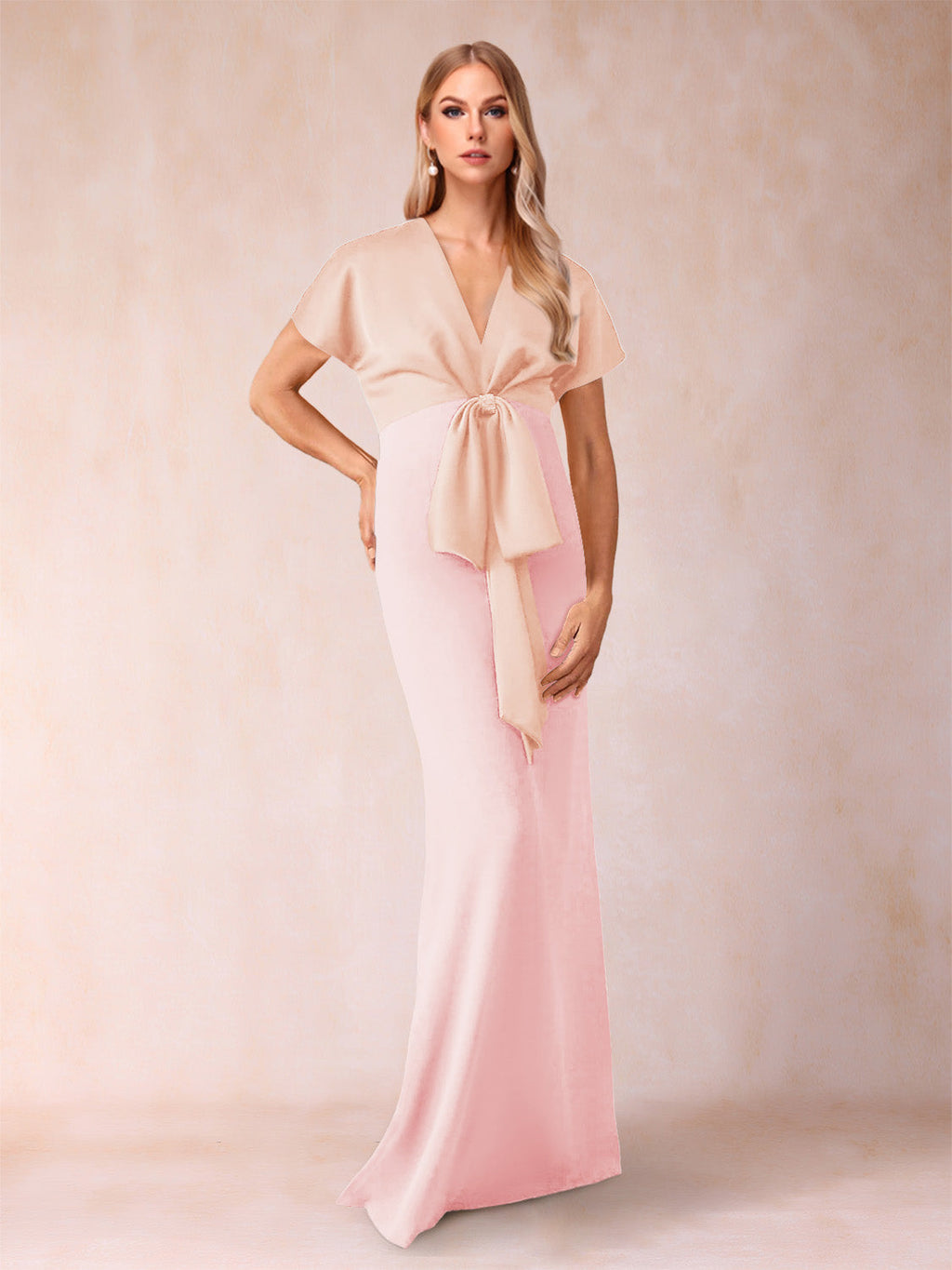Estelle Rose Pearl Pink front view mother of the bride dress