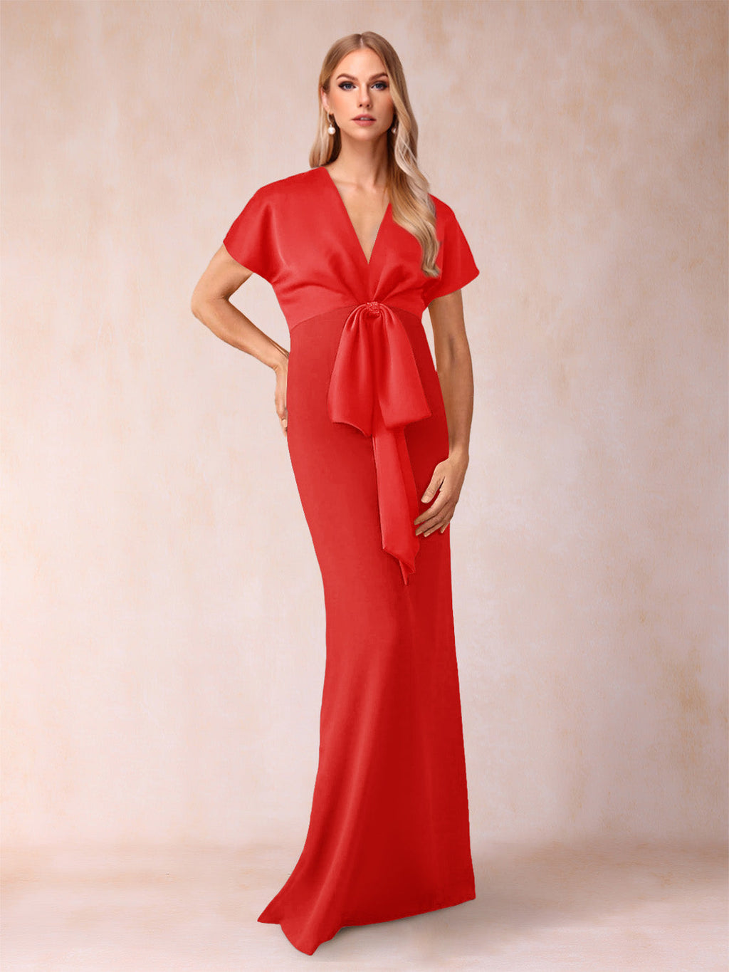 Estelle Rose Red front view mother of the bride dress
