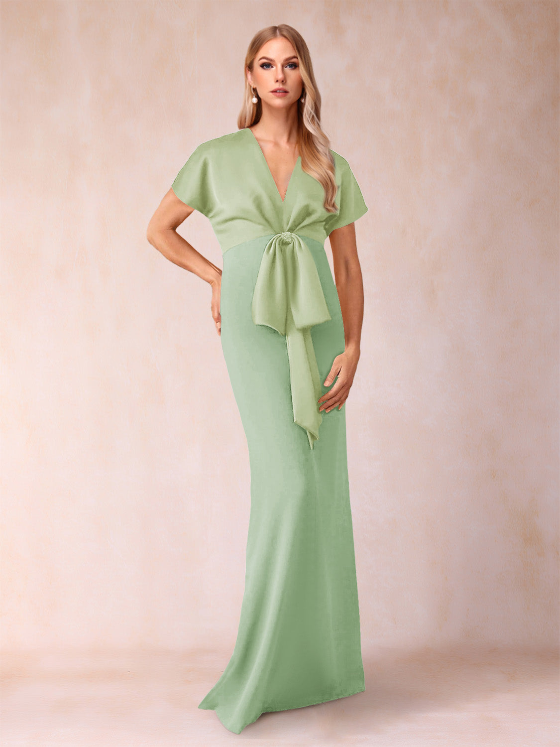 Kerensa Sage Green front view wedding guest dress