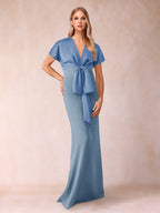 Estelle Rose Steel Blue front view mother of the bride dress
