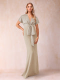 Kerensa Taupe front view wedding guest dress